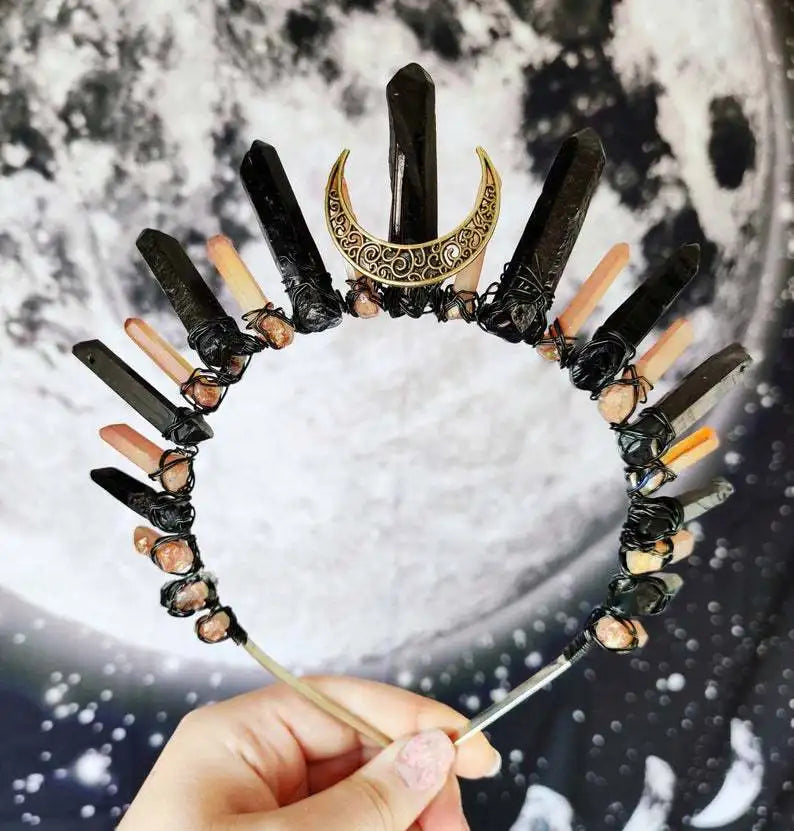 HZ Popular Hot Selling Bright Color Mosaic Electroplating Natural Crystal Exaggerated Party Birthday Crown Hairband