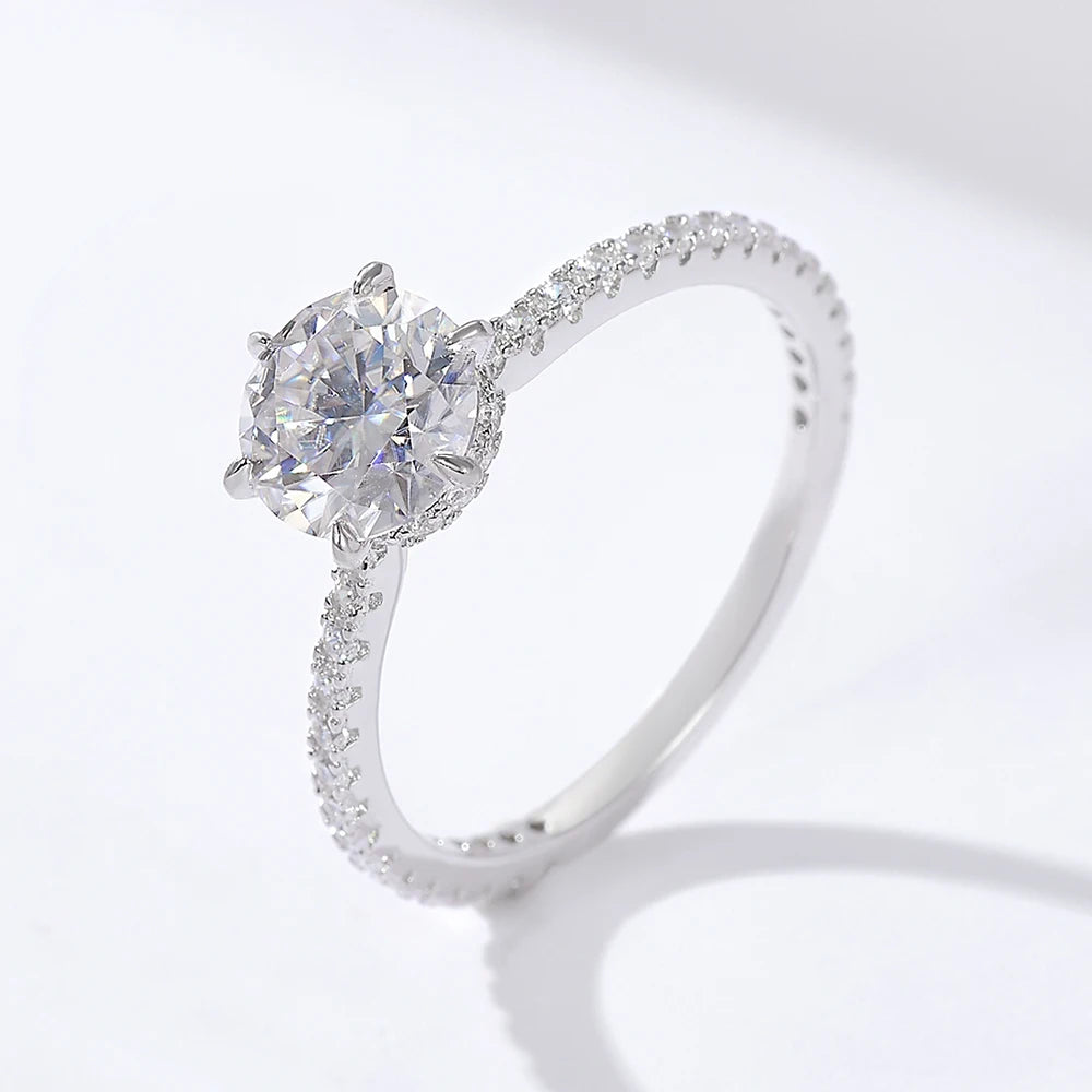 Fulsun Classic S925 Sterling Silver 1.2 Carat Moissanite Fine Engagement Wedding Ring for Women Anniversary Gift Jewelry