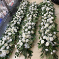 SR Wedding Flower Runner Decoration Flowers Row Green White Roses Floral Runner Long Artificial Flower Runner for Wedding Decor