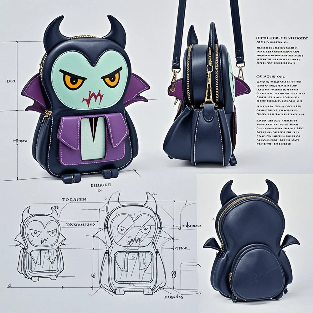 Fashion Custom Gothic Vampire Demon Ita Bag Single Shoulder PU Zipper Closure Ita Bag for Pin Collectors