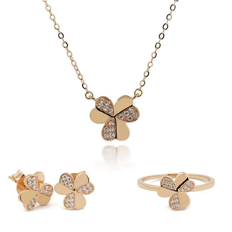 Fashion Solid Au750 Gold 18k Real Gold Jewelry Set Necklace Stud Earring with 5A CZ Stones Gold Chain Necklaces