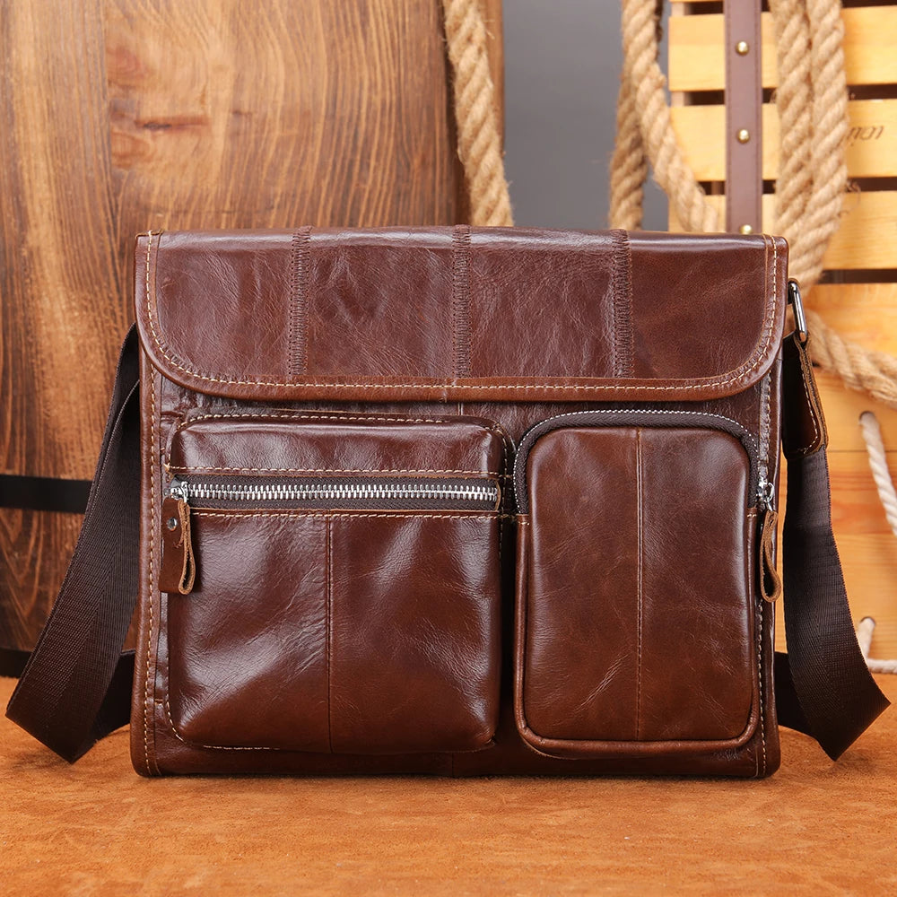 Vintage Sling Crossbody Satchel Bags with Adjustable Strap Versatile Shoulder Bags for Mens Genuine Leather Messenger Bag