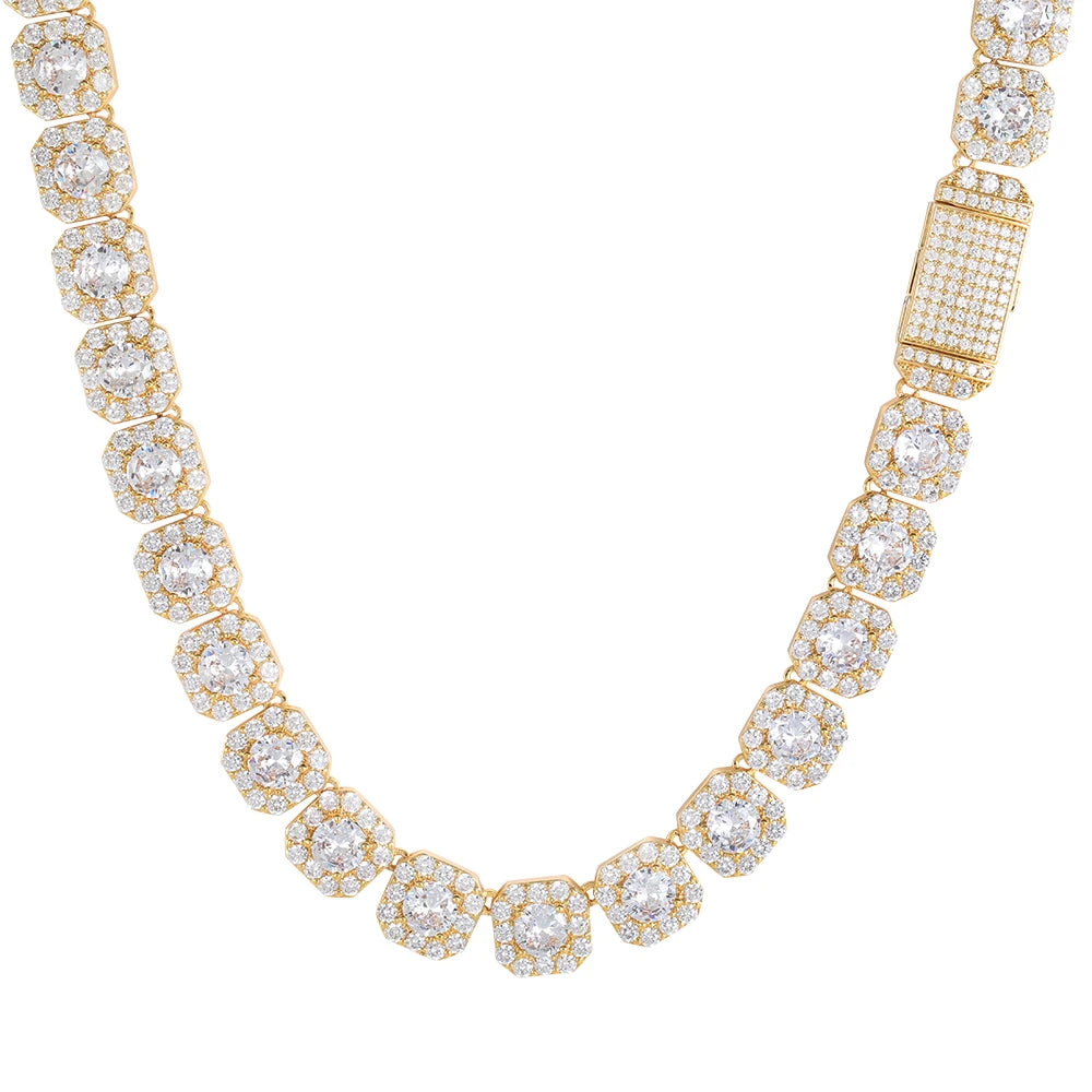Hip Hop 10mm Shiny Jewelry Big Diamond Cubic Zirconia Clustered Tennis Chain  18K Gold Women Men Choker Necklaces