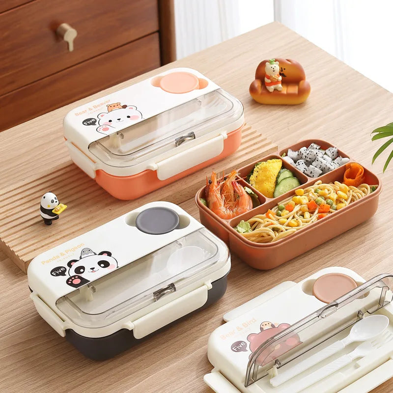 Cartoon 1250ml Plastic Lunch Box with Multi-Compartment Small Size Children's Food Storage Hot Products for School Use with Lid