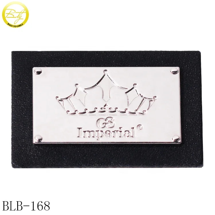 Custom Leather Labels Manufacturer Decoration Bags Hardware Black Pu Silver logo Metal Patch for Jacket