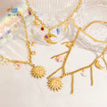 SUMMLY Vintage Wholesale Personalized 18K Gold Plated Sun Charm Pendant Stainless Steel Chain Necklace Fashion Jewelry