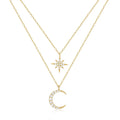 2023 Fashion Gold Plated Double Layer Necklace 925 Sterling Silver Zircon Starburst Crescent Moon Pendant Necklace for Women