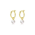 Laodun Popular Hot Selling S925 Huggie Earrings Classic Simple Vintage Minimalist Pearl Sterling Silver Earrings Vermeil