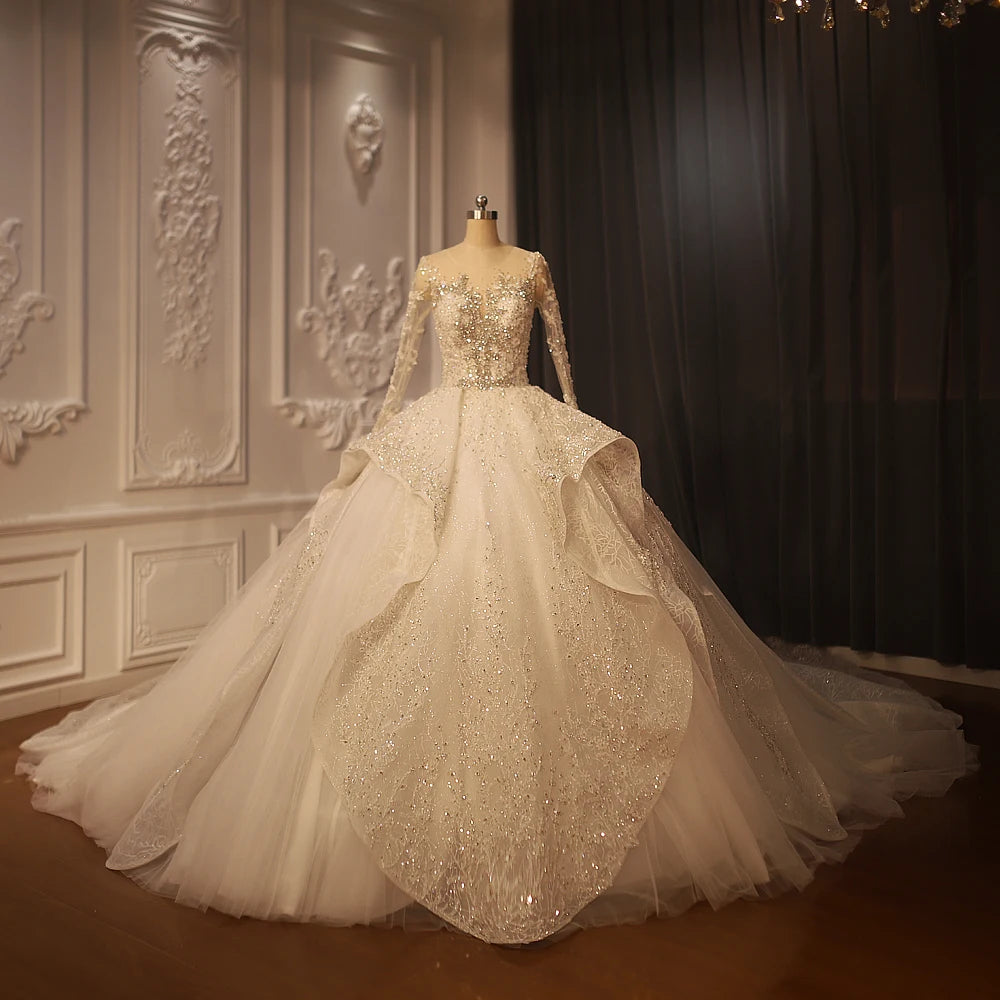 Jancember CJ058 Vintage Summer Long Sleeve Illusion Ball Gown Dress for Women