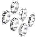 GT Rotating Spinner Rings Unisex Jewelry Moon Star Heart Flower Stainless Steel Silver Plated Trendy Anxiety Spinning Ring