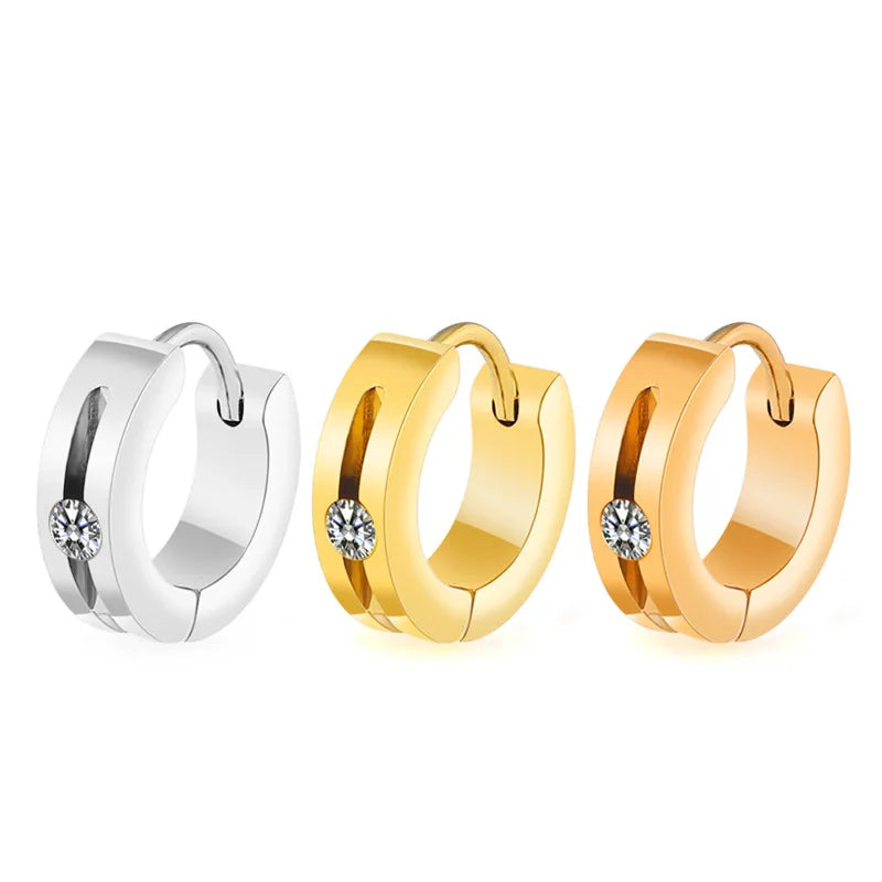 Women Fashion Titanium Steel Flat 4*9 Slotted Diamond Earrings Stainless Steel Zircon Earring for Women