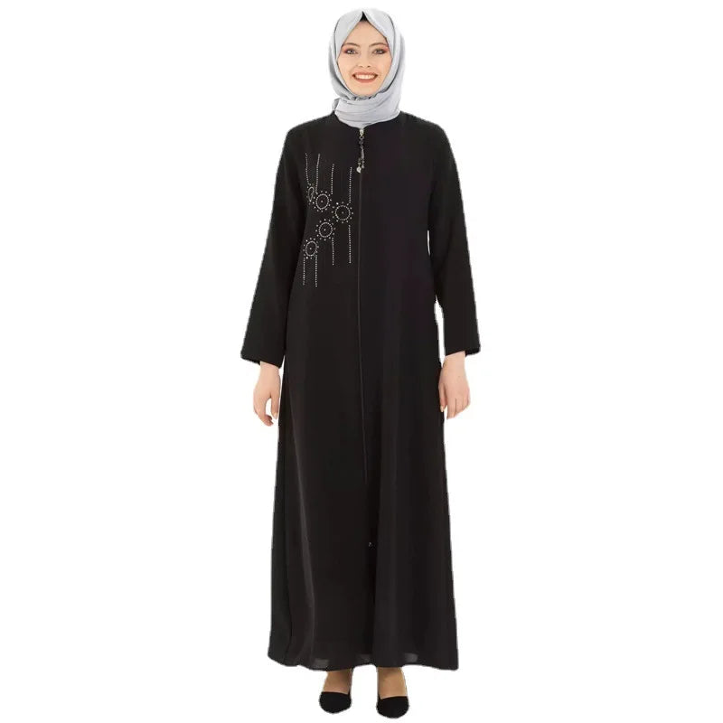 DEMU New Spring and Autumn Women's Long Skirt Abaya Dubai Hot Diamond Nails Pearl Cardigan Robe for Muslim Factory Direct Sales