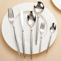 High Quality Hammered Pointed Handle 304 Stainless Steel Cutlery Set Wedding Luxury Knife Fork Spoon Silverware Cutlery Set