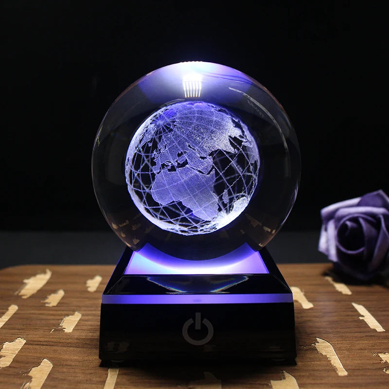 Hot Selling Supply 3D Laser Earth Transparent Glass Crystal Ball Sphere As Children Night Lamp