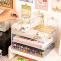 Transparent White and Black Desktop Stackable PP Plastic Stationery Container Box Sundries Organizer Storage Bin for Office Use