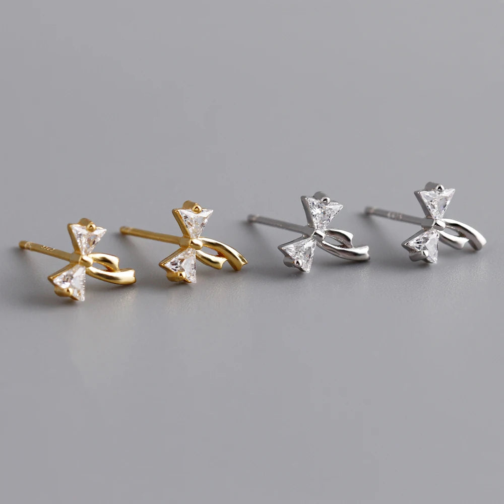 Fashion 925 Sterling Silver Bow Shaped Gold Plated Stud Earring Jewelry for Women