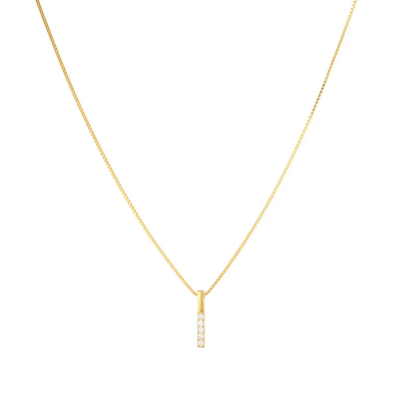 925 Silver Jewelry Wholesale Fashion Jewelry 925 Sterling Silver Stick Shaped Row of Diamond Gold Plated Necklaces Women