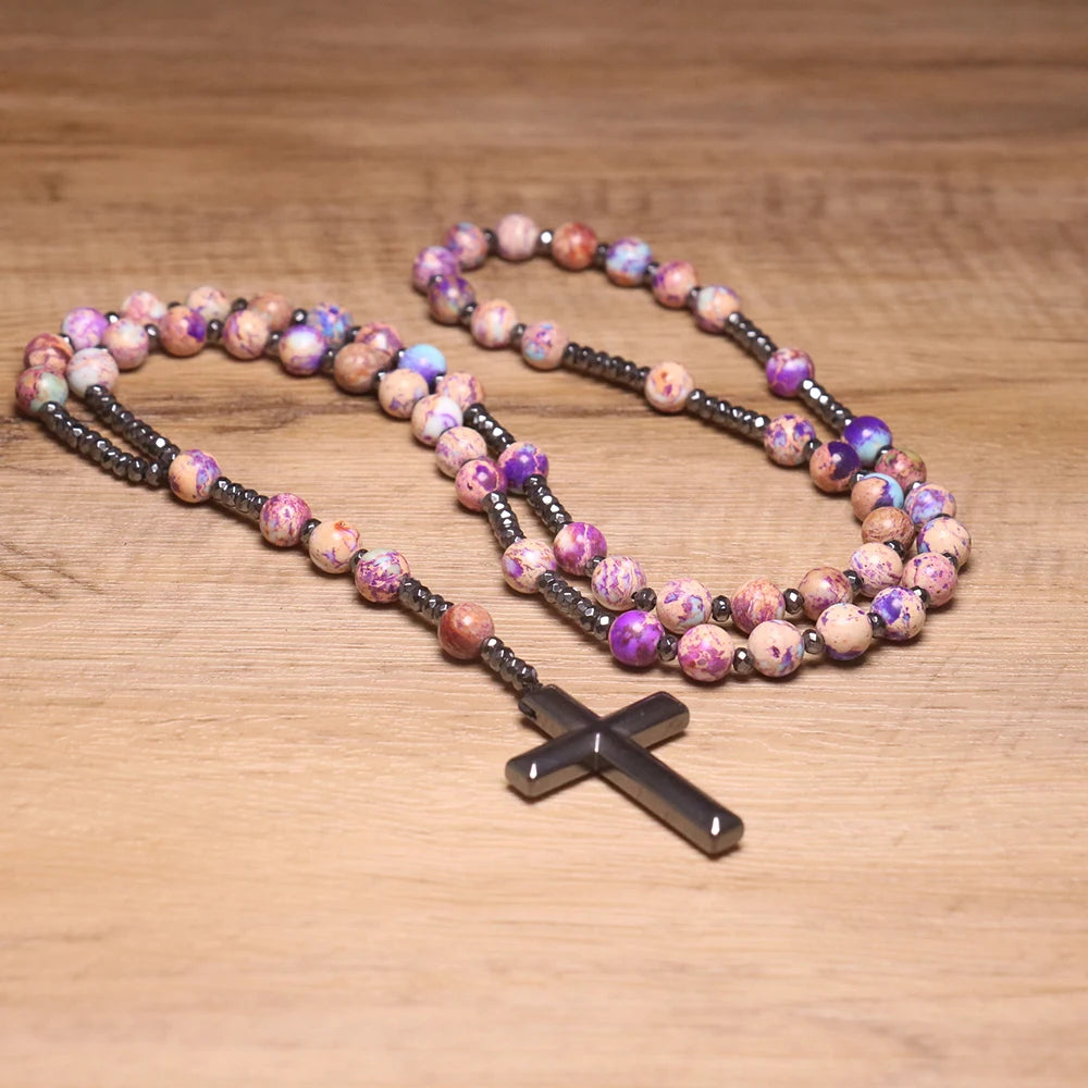High Quality Luxury Hematite Natural Stone Pendant Necklace Unbreakable Beaded Rosary Waterproof Fashion Accessory