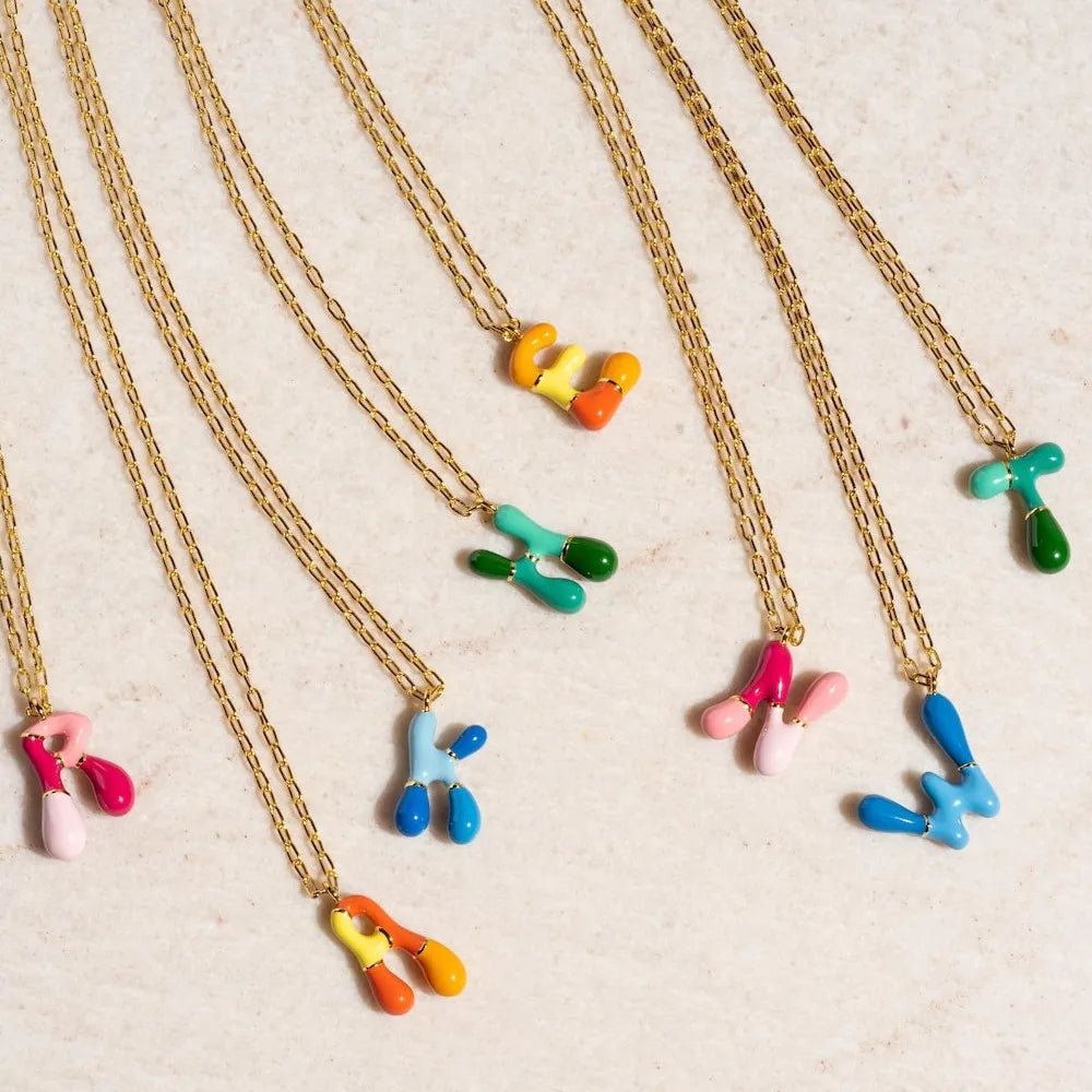 ZF Bohemian 26 a Z Letter Enamel Pendant Necklace Colorful Handmade Chain Letter Necklace