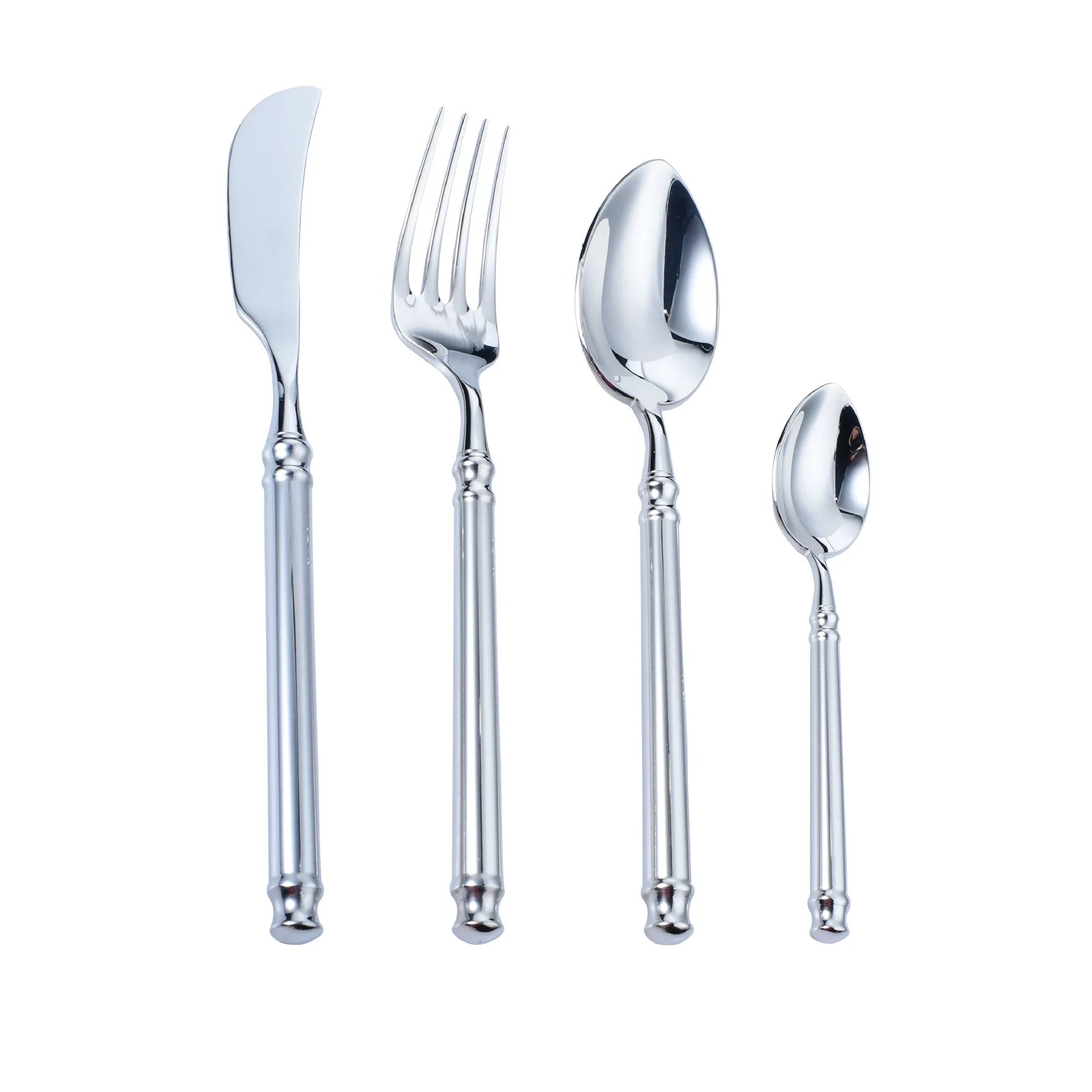Wholesale Heavy Round Handle Spoon and Fork Set Luxury Golden Cutlery Set Stainless Steel 18/10 Silverware Flatware Gold Spoon
