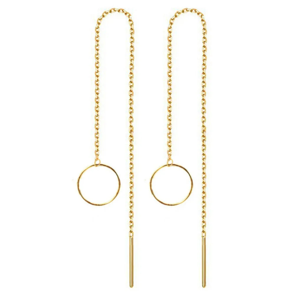 New Chain Geometry Simple Long Ear Wire Tassel Round Circle Triangle Long Chain Earrings