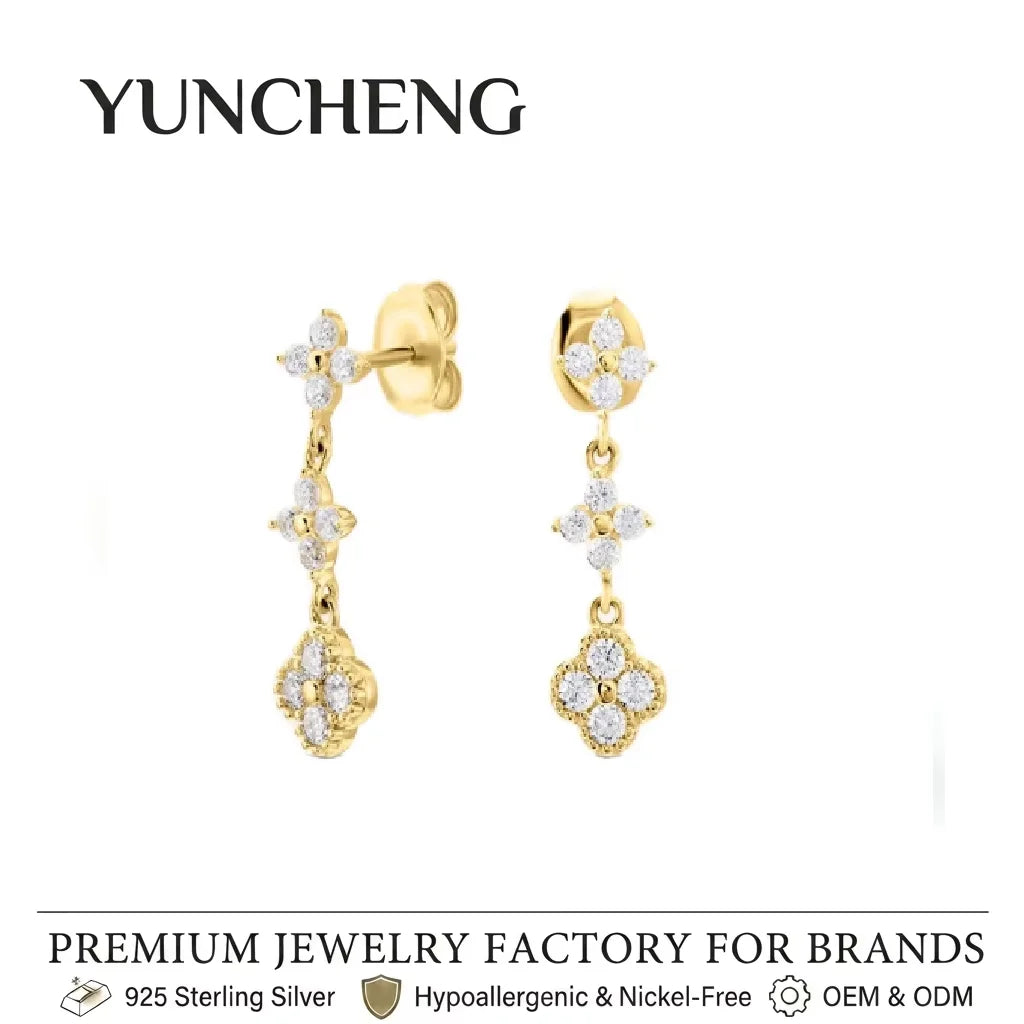 Custom Silver Jewelry 18K Gold Plated Floral Drop Earrings for Women Hypoallergenic Elegant Jewelry Gift 925 Sterling Silver