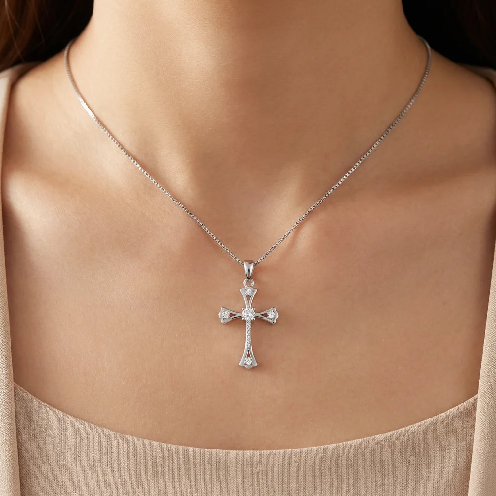 Wholesale Christian Charm Pendant Jewelry Rhodium Plated Cubic Zirconia Cross God Retro 925 Sterling Silver Unisex Fine Jewelry