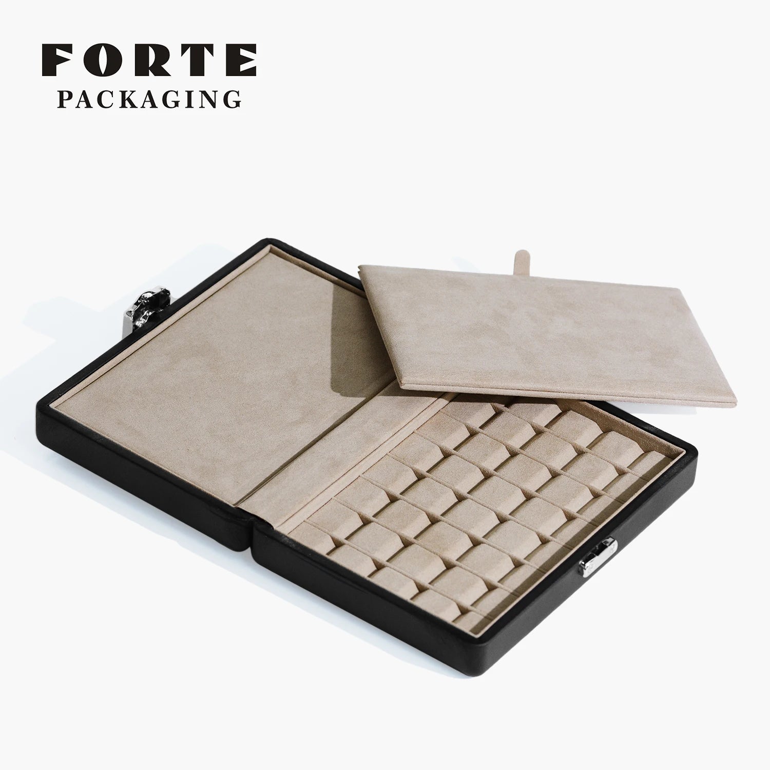 FORTE Wholesale Price  Gemstone Box Set Packaging Large Diamond Gemstone Collection Box Black Leather Jewelry Gem Display Box