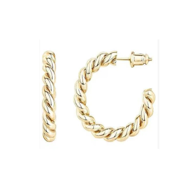 Simple 316L Stainless Steel 18K Gold Plated Trendy Braided Winding Hoop Geometric C Shaped Titanium Steel Twist Weddings