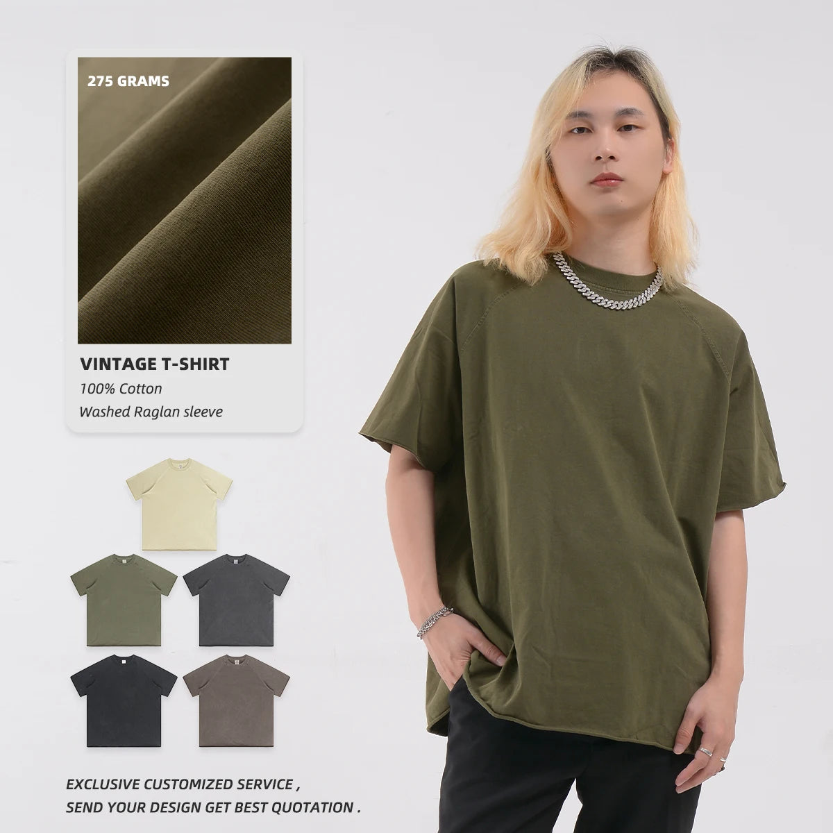 Summer 100% Cotton Acid Washed Hem Curved Raglan Short Sleeve Vintage Street T Shirt