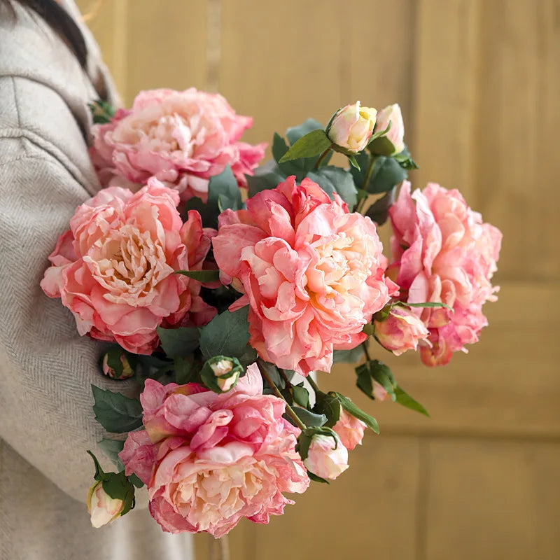 O-X4941 Wholesale Vintage Autumn Peony Artificial Flower Real Touch Big Silk Artificial Peonies Flower Wedding Decoration