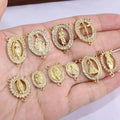 CZ8512 18k Gold CZ Pave Virgin Mary Centerpiece Medal Religious Madonna Jewelry Rosary Centers Connector Making Kit Supplies