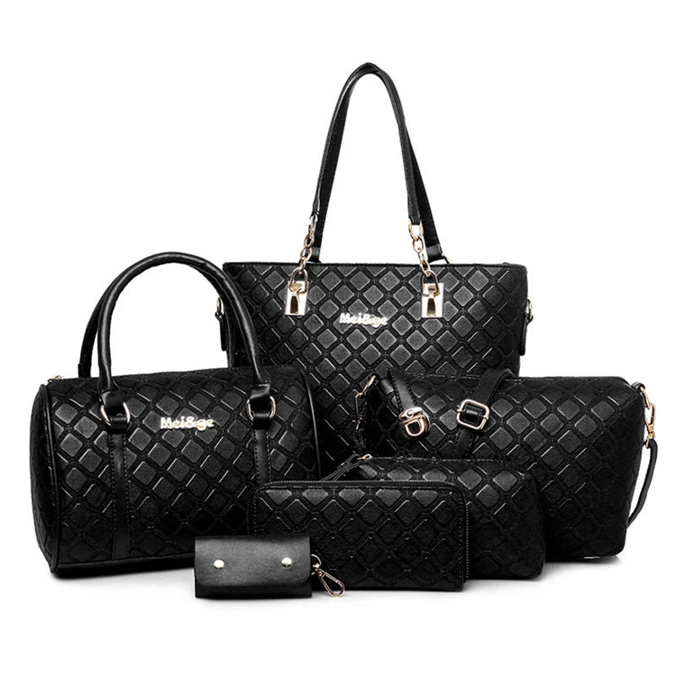 Hot Sale Office Vintage Pu Leather Women Hand Bags 6 Pcs Handbags Set
