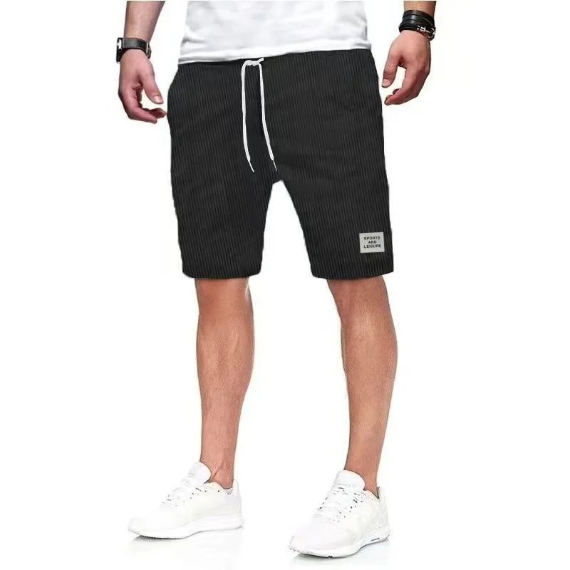 RNSHANGER Summer Casual Solid Shorts Men Loose Beach Short Pants Corduroy Breathable Fitness Sports Elastic Waist Sweatpants