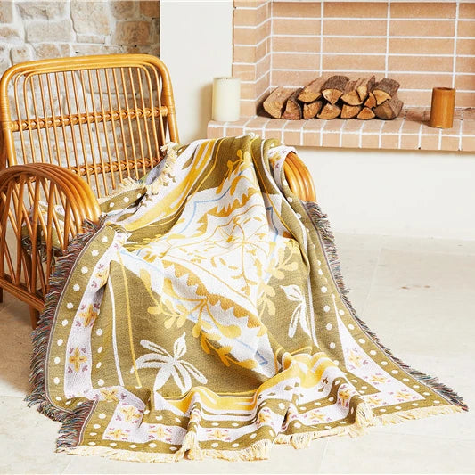 100% Cotton Beautiful Design Throw Blanket Boho Picnic Rug Custom Woven Blanket