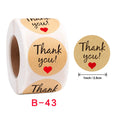 Small Business Brown Kraft Paper Waterproof Eco-friendly 'Thank You' Label Stickers Roll Heart Design Printed Packaging Labels