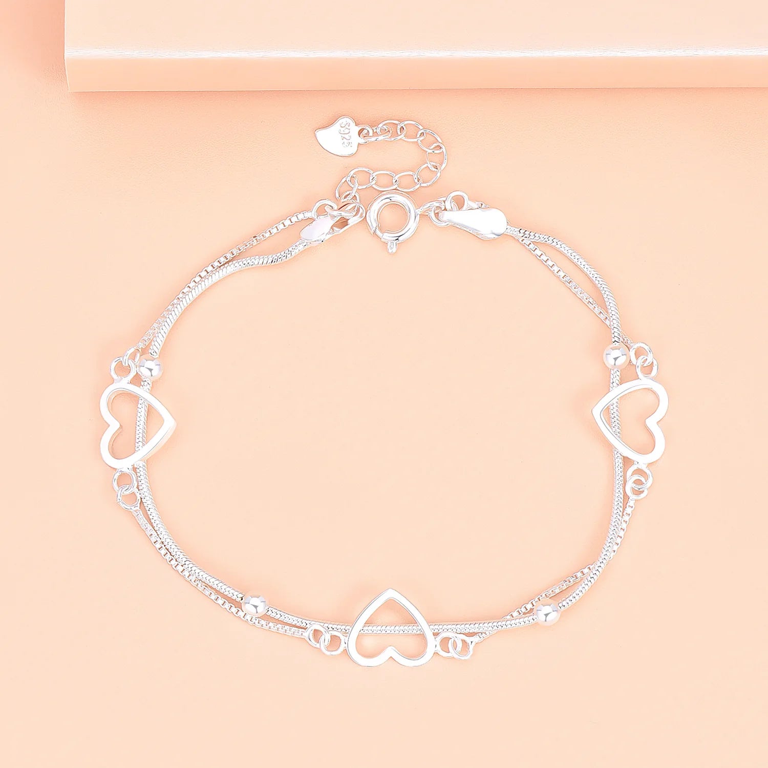 New Arrival Double-layer Hollow Silver Bracelet Fashion Korean Temperament Chain Heart Bracelet for Women