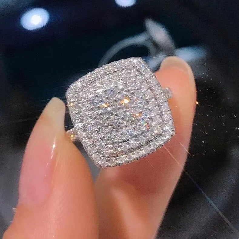 CAOSHI Luxury High End Round Cubic Zirconia Stone Wedding Women Rings Silver Color Factory Price Square Shape Rings