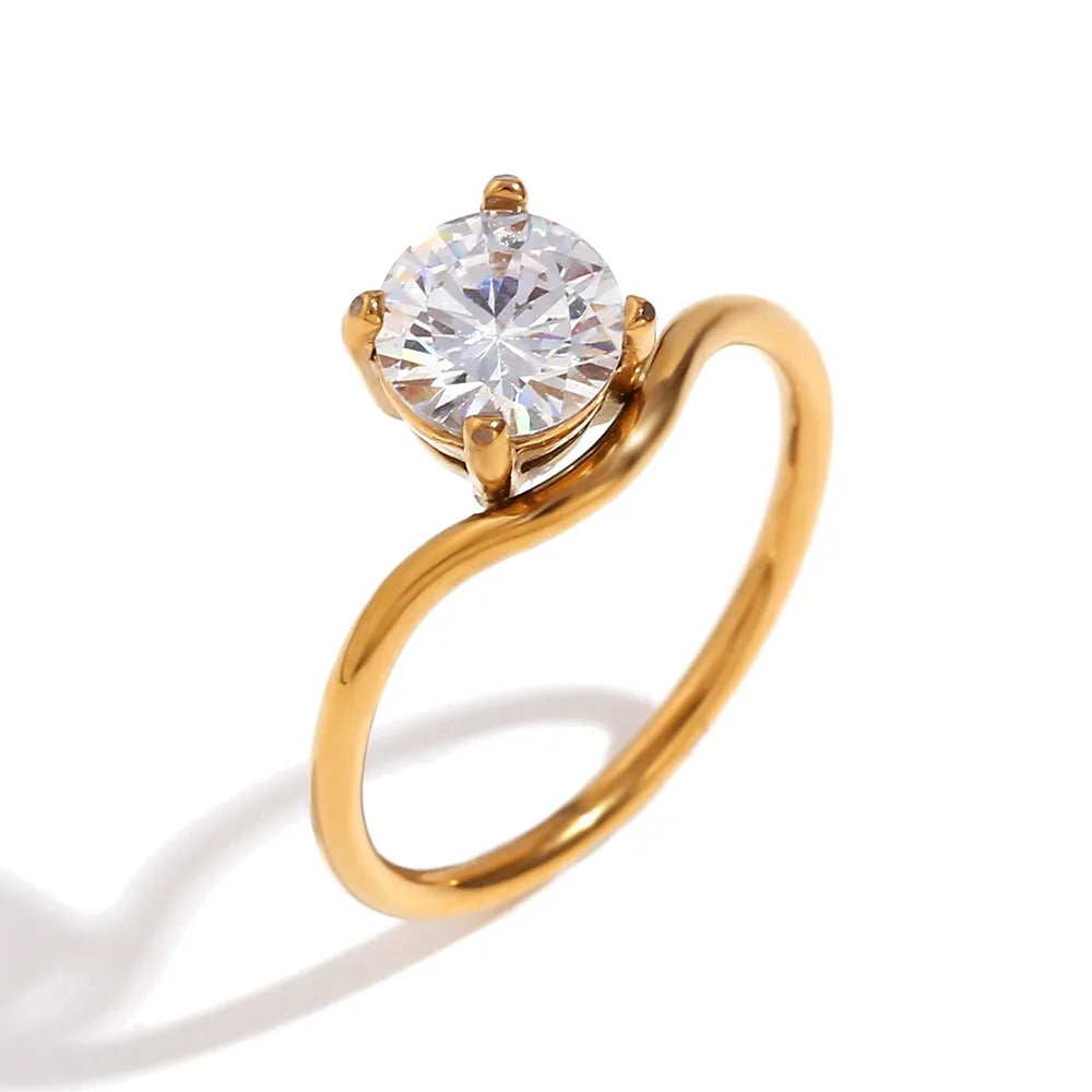 Dainty New Ins Trendy 18k Pvd Gold Plated Stainless Steel Polished Minimalist Elegant Zircon Thin Ring for Women