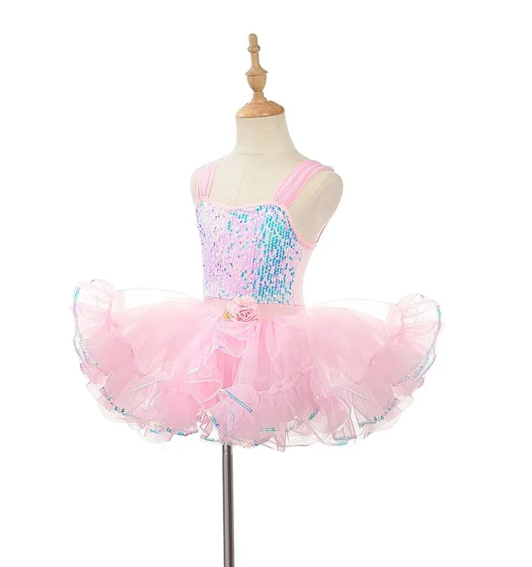 2024 Girls Sequin Gauze Dress Princess New Dance Costume Pink for Children