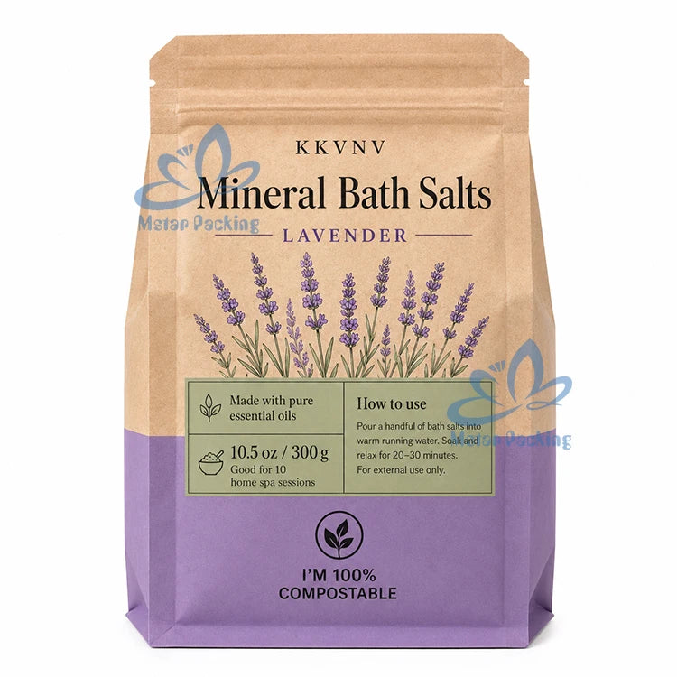 Red Resealable Square Bottom Mineral Bath Salts Compostable Packaging Bags with Ziplock for Bath Supplies