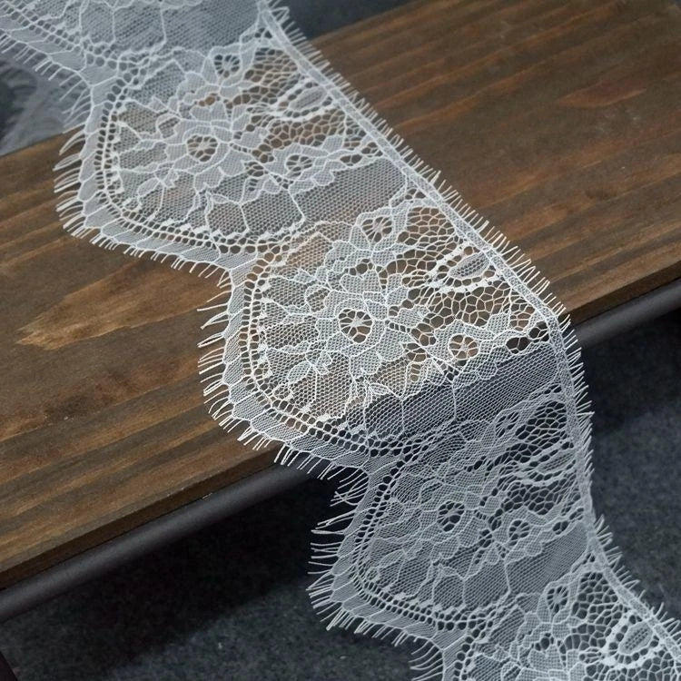 Exquisite French Tulle Embroidered Lace Fabric 8.5-12CM Wide Handmade 100% Polyester Garment Use Traditional Apparel