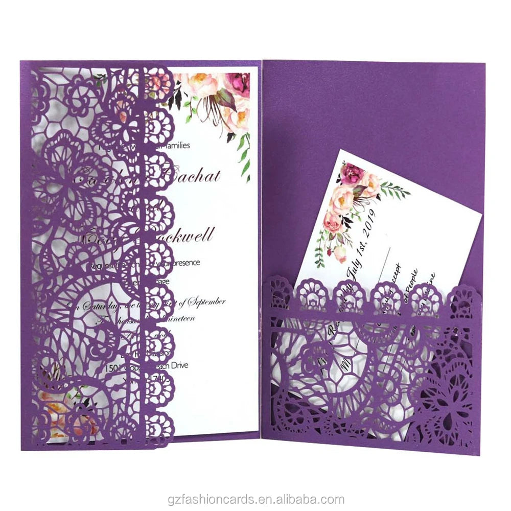Custom and Wholesale Marriage Laser Cut Pocket Invitation Card Latest Greeting Cards and Custom Birthday Invitation Cards