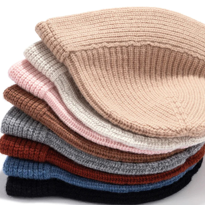 Fashionable Classic French Bucket Solid Color Genuine Sheep Wool Hat Winter for Women Fishing Hats