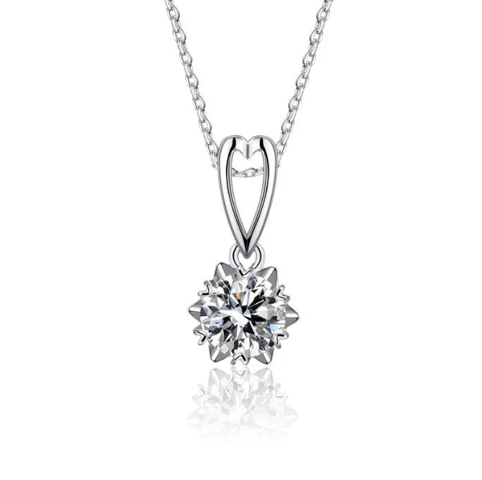 OAHLAN Fashion Jewelry 1.0CT Round Cut Moissanite Flower Pendant 925 Sterling Silver Moissanite Necklaces for Women