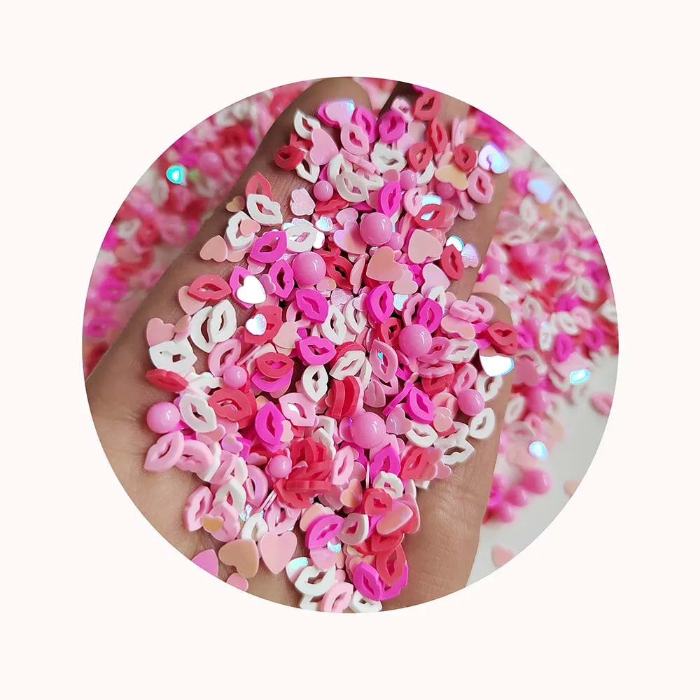 Hot Sell Mixed Colorful Lip Shape Polymer Clay Valentine'day Gift Custom Fit Making Diy Craft Slimr Decor