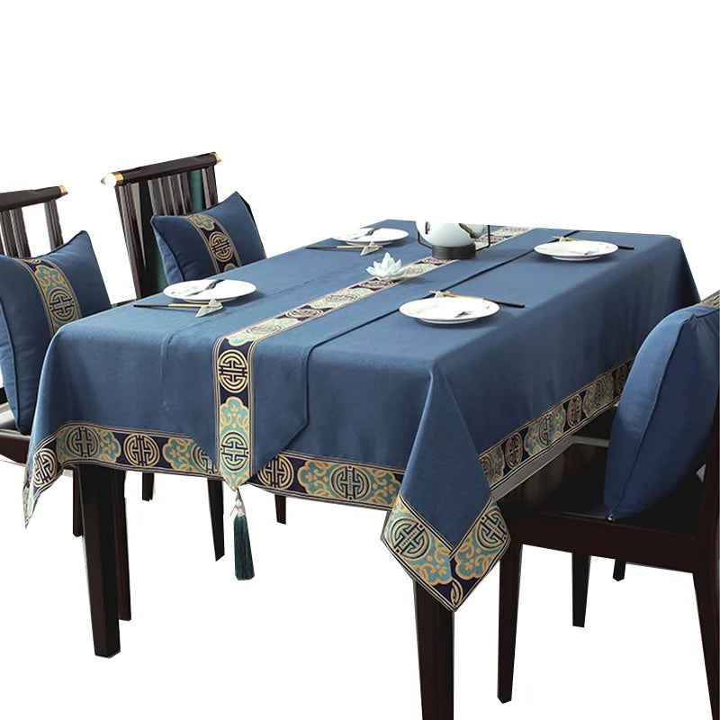 Ready Made Oilproof  Home Table Embroidered Chinese Style Table Cloth for Party Banquet Home