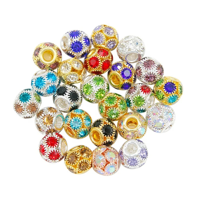 8mm 10mm 12mm Flower Rhinestone Spacer Beads Large Hole Inlay Burnout for DIY Jewellery 3D Sew-On Technique