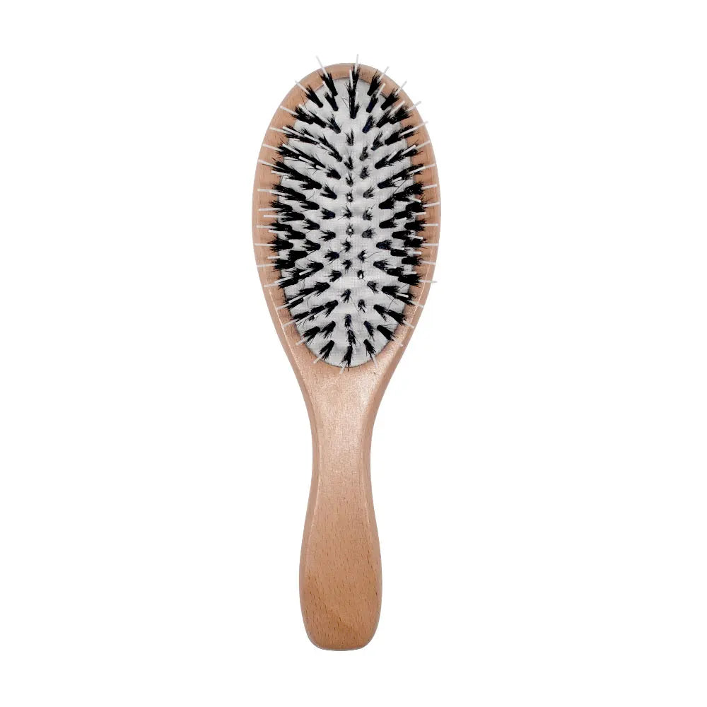 BeauteMecca Eco-Friendly Natural Wooden Detangling Hairbrush Oval Paddle Brush with Bristle for Haircare