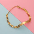 Valentine's Day Jewelry Women Personalized Name Logo Stainless Steel Cubic Zirconia Custom Blank Bar Couple Bracelets